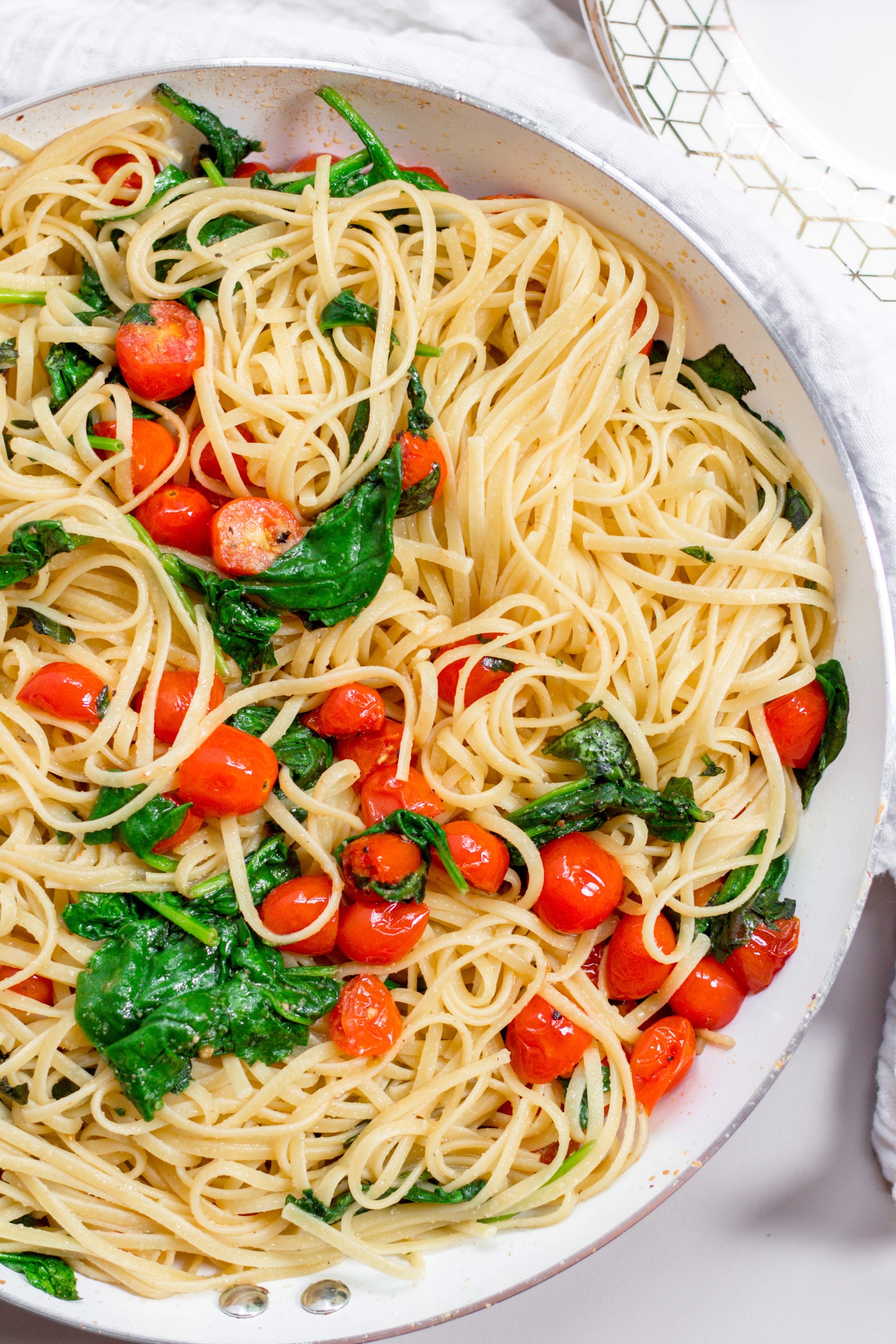 Tomato Spinach Pasta In A Browned Garlic Butter Basil Sauce Bits 