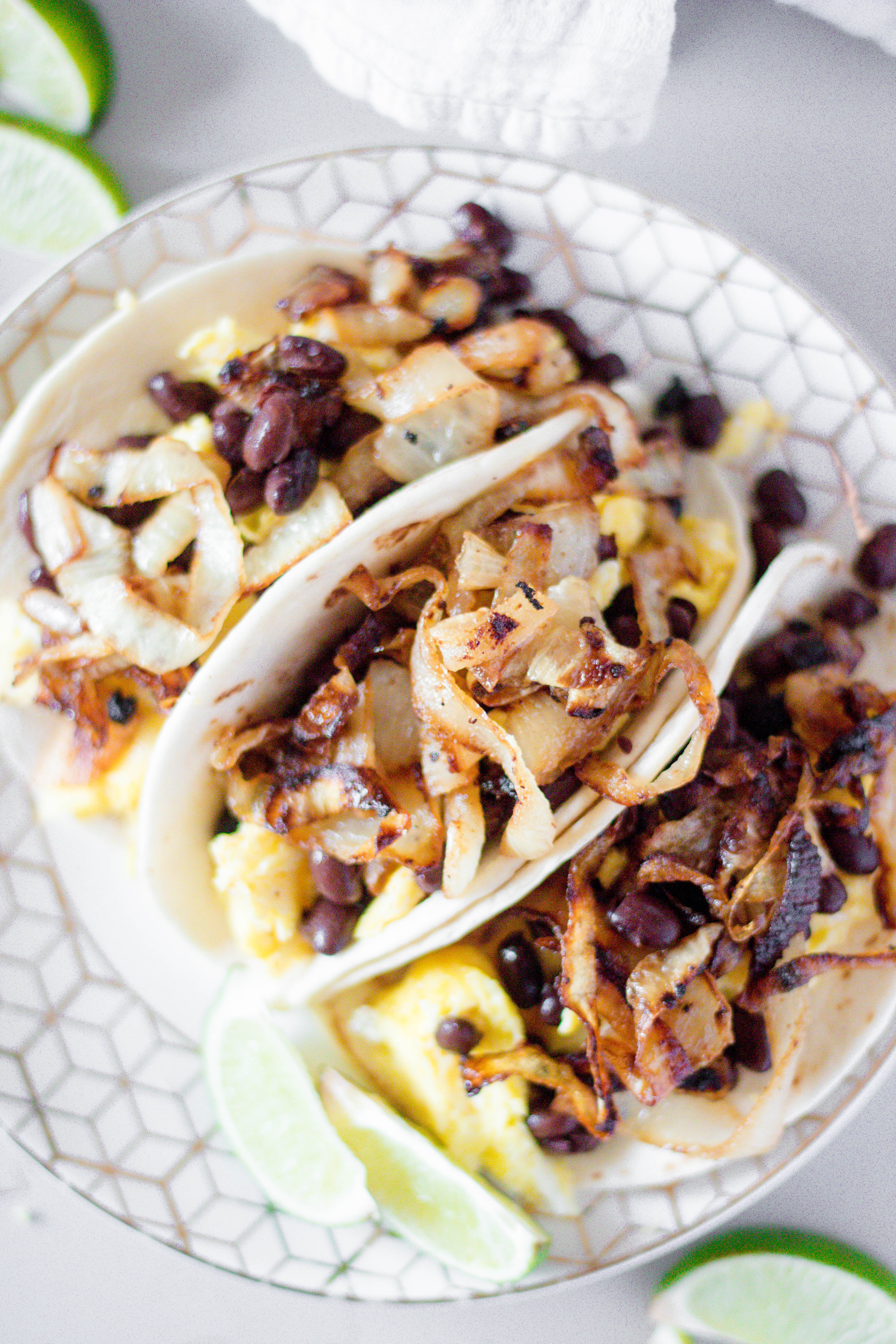 Sweet Chili Caramelized Onion Breakfast Tacos bits and bites