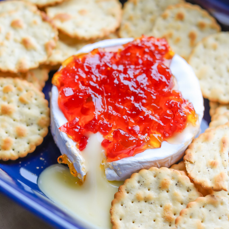 baked brie with red pepper jelly.