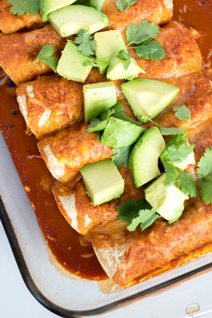 These easy homemade enchiladas are perfect for an at-home Mexican dinner for two. This easy at-home valentine's day dinner idea is perfect and turns out great every time.