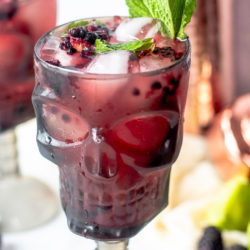 This Halloween Moscow Mule, otherwise known as a Blackberry Mule, is such a perfect cocktail for Halloween! It's fun, it's festive and if you opt for diet ginger beer, this can absolutely turn into a low-calorie Moscow mule cocktail recipe.