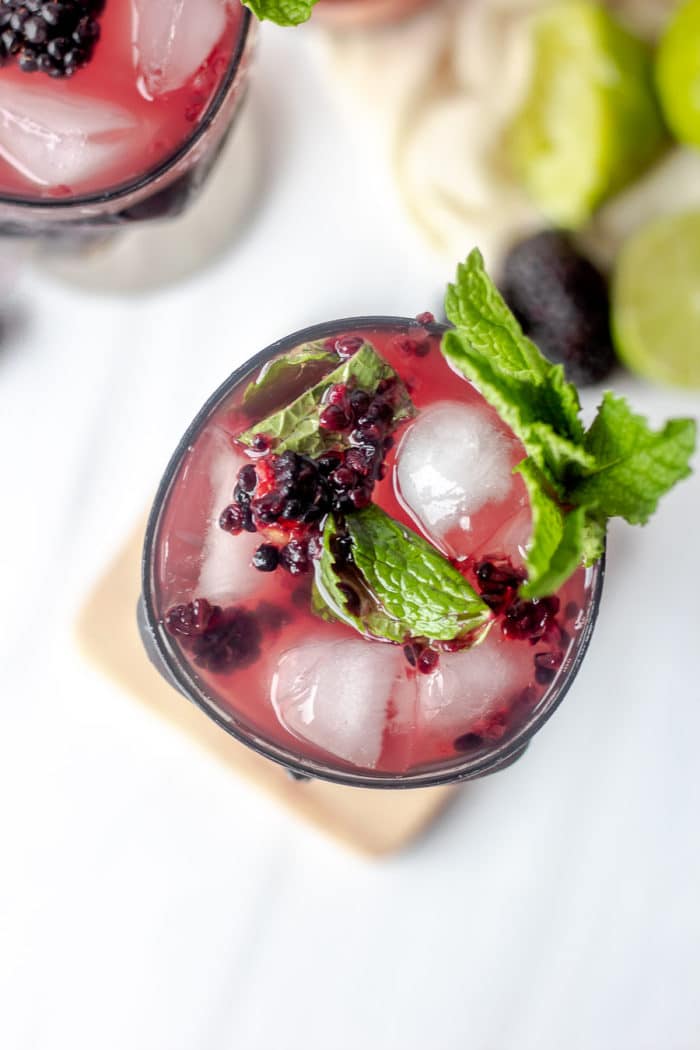 This Halloween Moscow Mule, otherwise known as a Blackberry Mule, is such a perfect cocktail for Halloween! It's fun, it's festive and if you opt for diet ginger beer, this can absolutely turn into a low-calorie Moscow mule cocktail recipe.