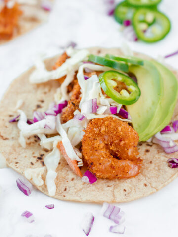 air fryer shrimp tacos, easy weeknight dinner for two, healthy dinner for two by bits and bites
