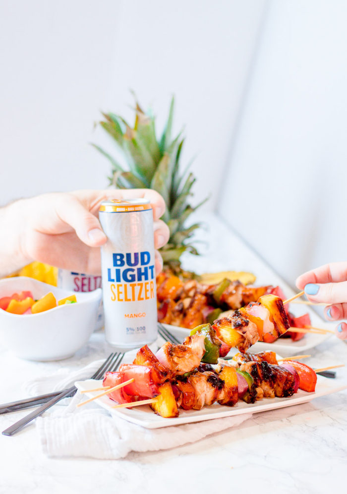 hawaiian teriyaki chicken skewers with bud light seltzer by bits and bites