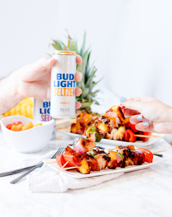 hawaiian teriyaki chicken skewers with bud light seltzer by bits and bites