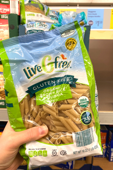 Aldi Product Staples includes this gluten-free pasta. I love ALDI's Gluten-Free line of products. This pasta is made with organic brown rice and quinoa so even if you're not gluten-free this makes for a great unprocessed ingredient swap.  