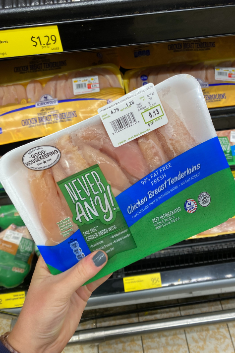 ALDI product staples, this Never Any! Chicken is the best. It is cage free chicken, It's great for easy dinner recipes from stir fry to crock pot meals - bits and bites #aldiproducts #aldihaul 