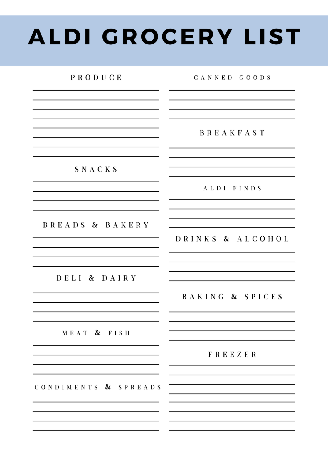Aldi Grocery List Printable
