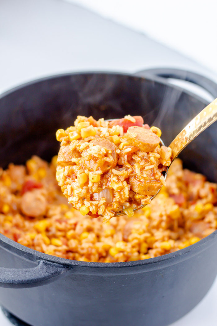 This easy sausage and rice casserole is one of my favorite healthy one pot dinner recipes to make. Whether you're looking for a healthy dinner recipe for a family or a meal prep recipe, this is the one. by bits and bites #onepotdinners #sausageandrice 