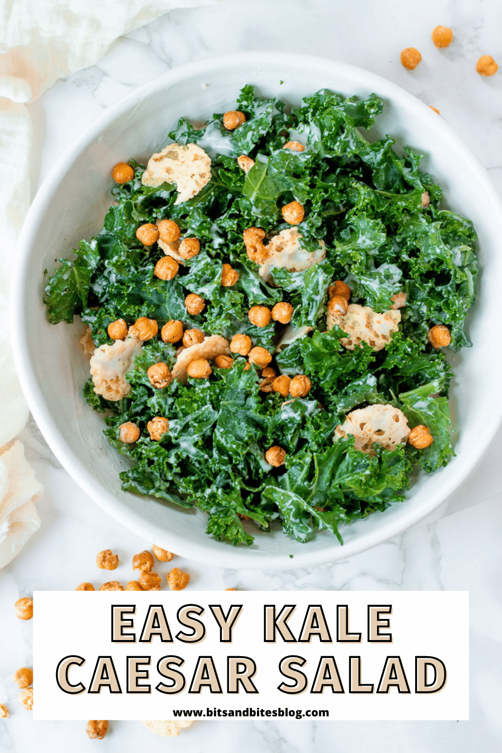 Kale Caesar Salad with Crispy Air Fryer Chickpeas bits and bites