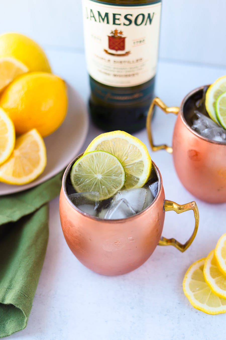 This whiskey mule, otherwise known as the Irish Mule is one of my favorite Moscow mule variations. The combination of Irish Whiskey, fresh lemon, and ginger beer is so refreshing.