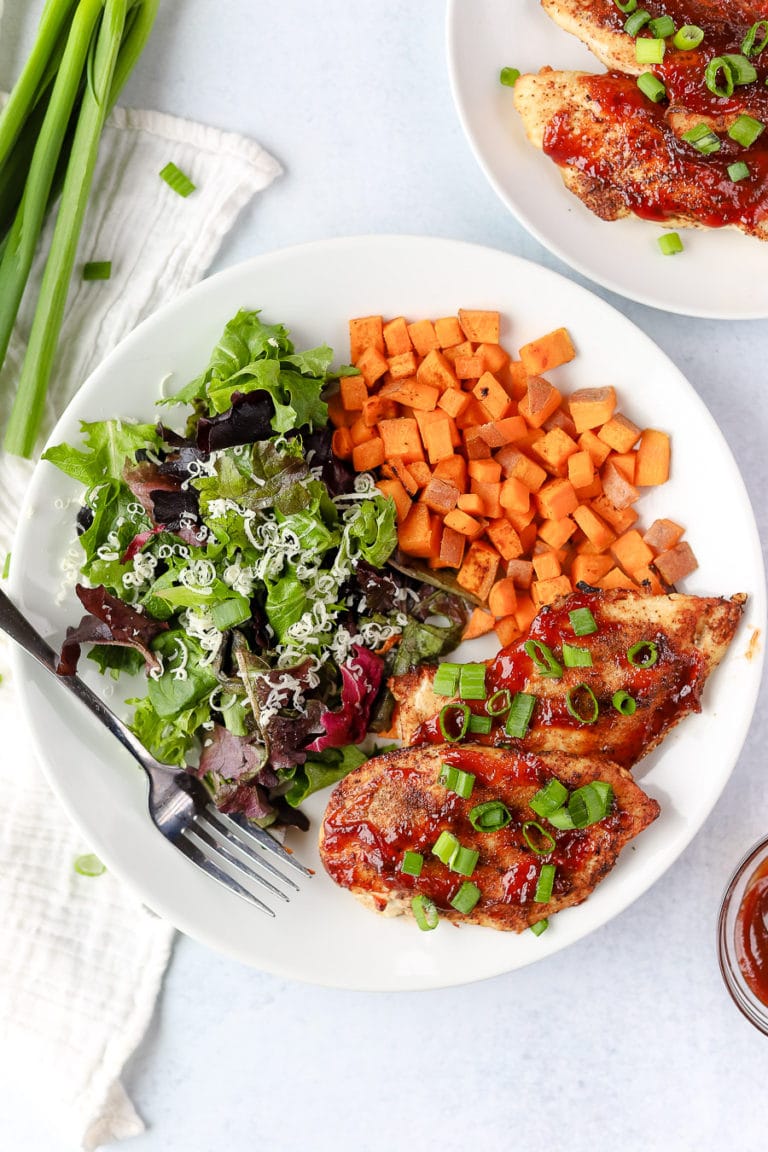 Air Fryer BBQ Chicken is such an easy way to prepare chicken for an easy weeknight dinner, or meal prepping recipe. You'll love this quick air fryer chicken recipe!