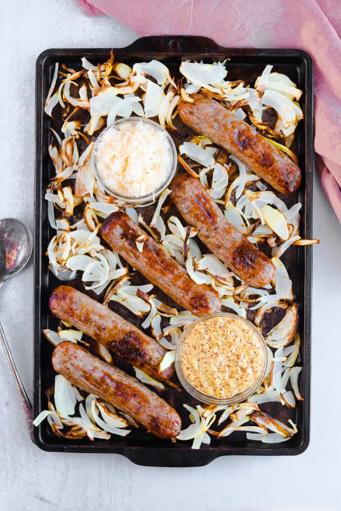 These brats in the air fryer are such a quick and easy way to cook brats! Not to mention, I make these with sliced onions so you get a delicious one-basket air fryer meal.