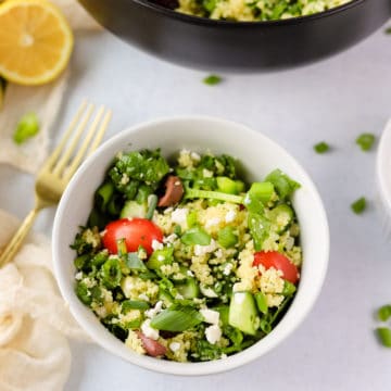 This Greek couscous salad is one of the best couscous salad recipes. It's refreshing, filled with so many veggies and makes for a great healthy side dish recipe.