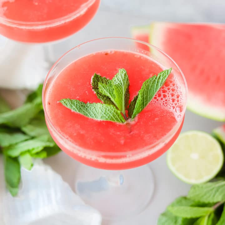 Watermelon Vodka Martini with Fresh Mint and Lime bits and bites