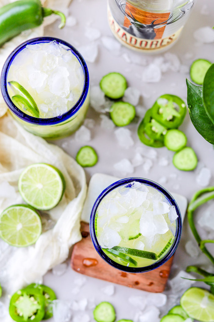 i  love a good spicy margarita for the summertime, and this cucumber jalapeno margarita does not disappoint.