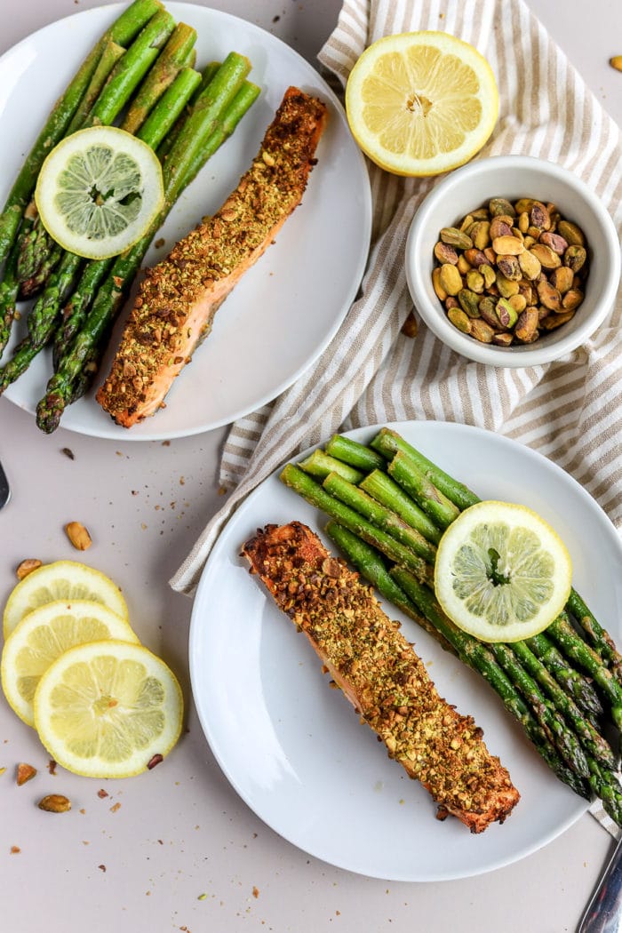 This air fryer pistachio-crusted salmon is seriously SO GOOD. With super simple prep and 12 minutes of cook time or less, it's such an easy air fryer dinner that feels just slightly more elevated.