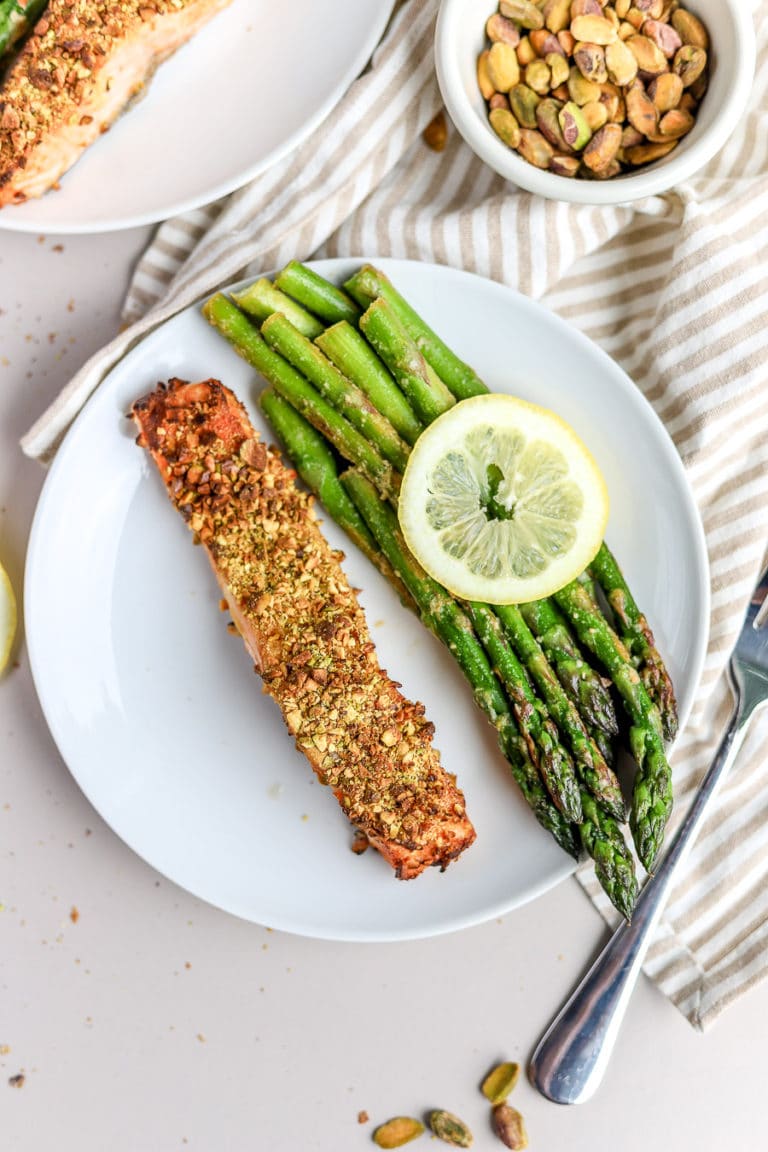 This air fryer pistachio-crusted salmon is seriously SO GOOD. With super simple prep and 12 minutes of cook time or less, it's such an easy air fryer dinner that feels just slightly more elevated.