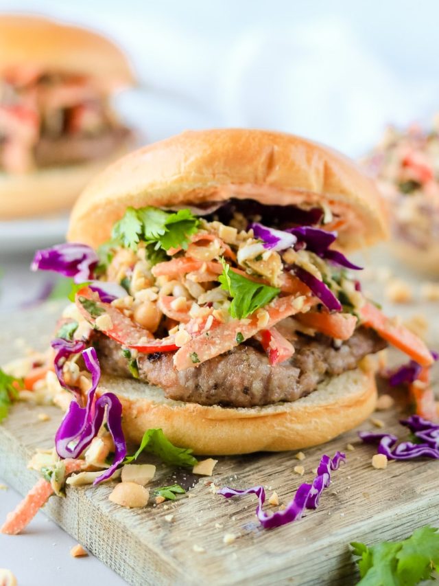 Ground Pork Burgers with ThaiInspired Peanut Slaw bits and bites
