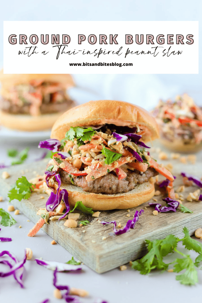 These ground pork burgers with Thai-inspired peanut slaw are packed with flavor and will soon be one of your favorite grilled burger recipes to whip up all summer long. 