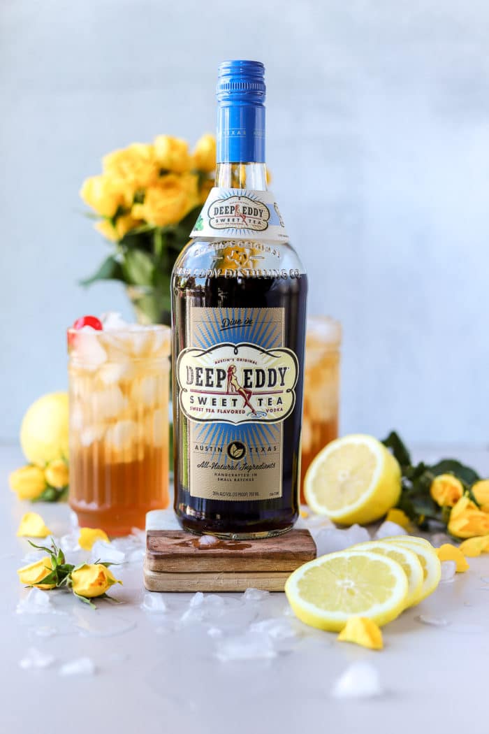 Deep Eddy's Sweet Tea Vodka. This can be found at any major liquor store. For those of you who live in the Chicagoland area, I find it at Binny's. On Deep Eddy's website, they have a product and store locater which will make finding a bottle of this super easy!