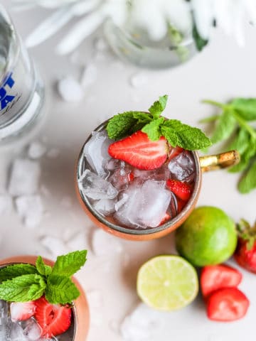 This Strawberry Moscow Mule is one of my favorite Moscow Mule variations for summer! It's crisp and so refreshing. Plus, it's an easy way to switch up your summer vodka cocktails.