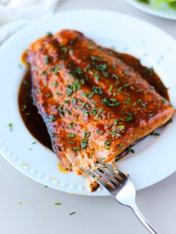 this teriyaki glazed salmon in the air fryer is seriously one of the best ways to cook salmon!