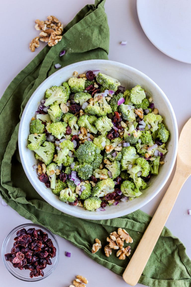 I love this broccoli crunch salad! It is one of my favorite summer side dish recipes, and it is so easy to make at home.