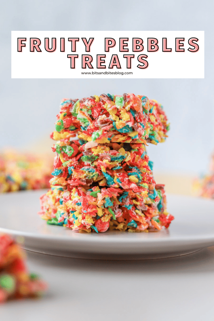 These Fruity Pebbles Treats are seriously the BEST. I think they are way better than Rice Krispie Treats, and they are the perfect no-bake summer dessert recipe.