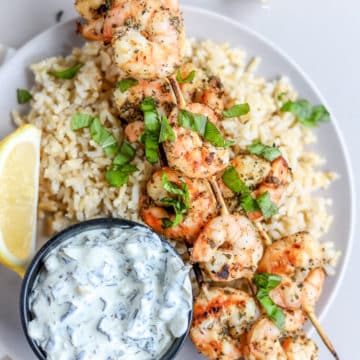 If you are looking for the best shrimp marinade, look no further. This Mediterranean grilled shrimp is packed with flavor and so easy to whip together with some pantry staples.