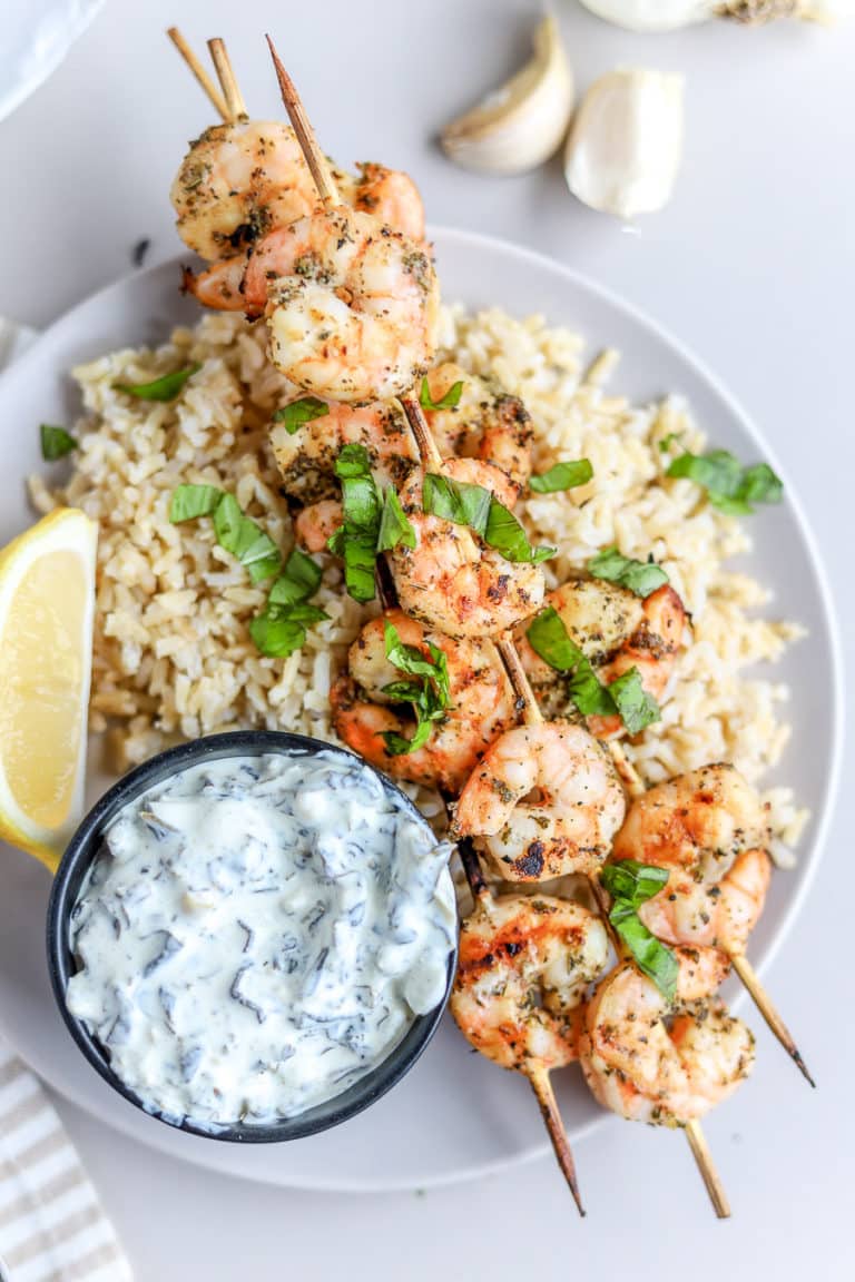If you are looking for the best shrimp marinade, look no further. This Mediterranean grilled shrimp is packed with flavor and so easy to whip together with some pantry staples.