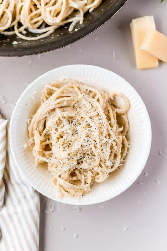 If you're looking for a quick and easy cacio e pepe recipe, this is it! A simple pasta dinner that's done in under 20 minutes.