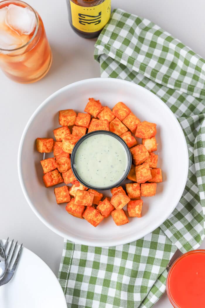 These buffalo tofu nuggets are seriously so delicious. Whether you're vegan, vegetarian, or none of the above, I bet you will fall in love with this buffalo tofu.