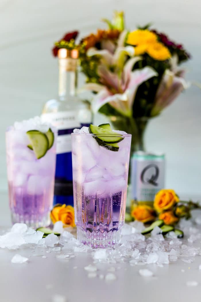 If you're looking for one simple way to elevate your home bartending game, it is Empress cocktails. This Empress Gin and tonic with elderflower tonic water is so refreshing and the perfect 2-ingredient gin cocktail. 