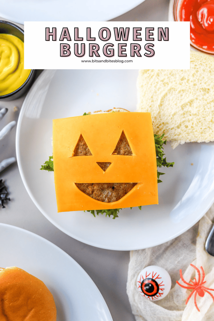 These Halloween burgers are so cute and so easy to make! If you're looking for easy Halloween food ideas, these Jack-O-Lantern burgers are it.