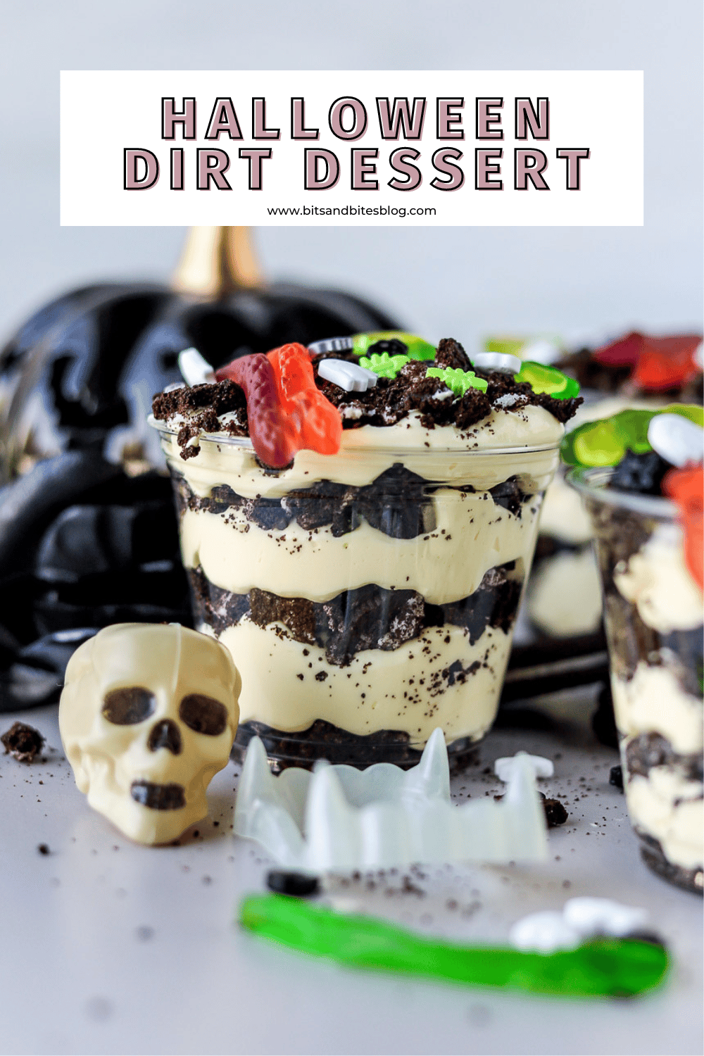 Halloween Dirt Cake Recipe with Gummy Worms - bits and bites