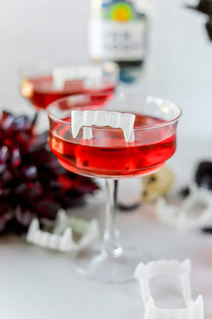 What’s a Vampire Kiss? A Vampire's Kiss cocktail is a combination of vodka, raspberry liqueur, cranberry juice, and a splash of grenadine. It is the perfect red color for Halloween, and it's a cocktail on the sweeter side.