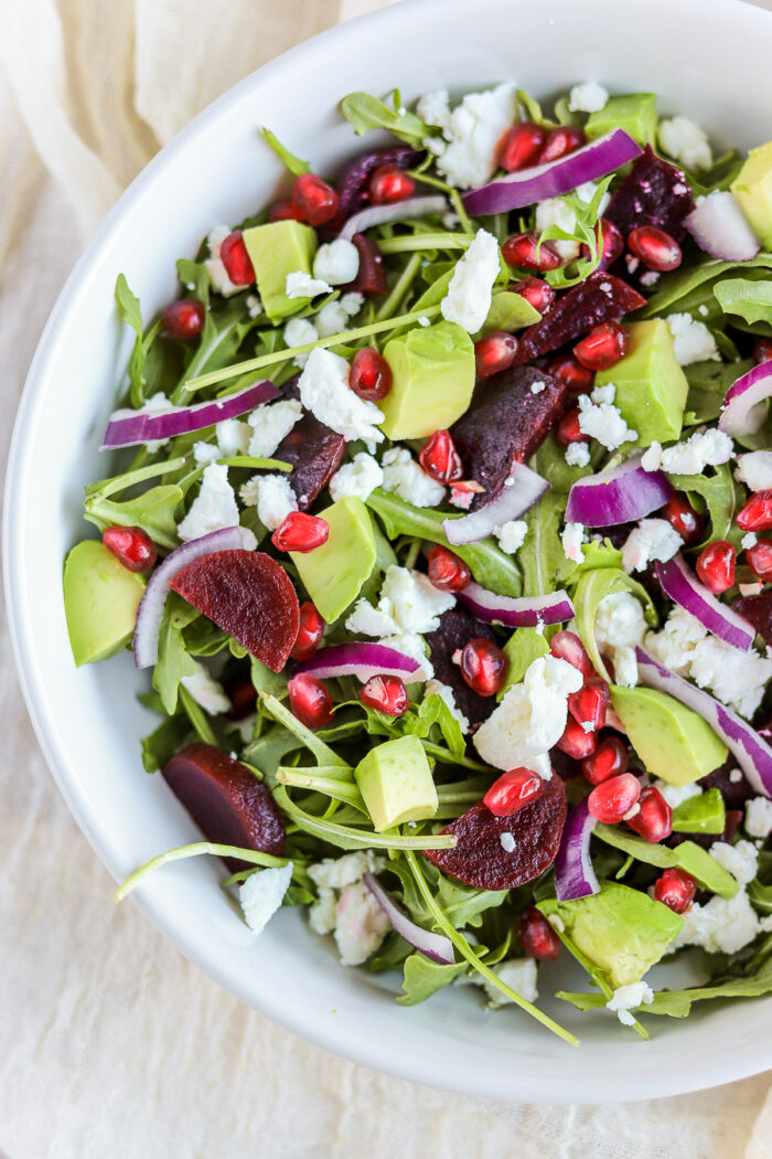 This arugula goat cheese beet salad is so simple, yet so delicious. It's easy for a quick salad recipe or it makes for a perfect side salad. 