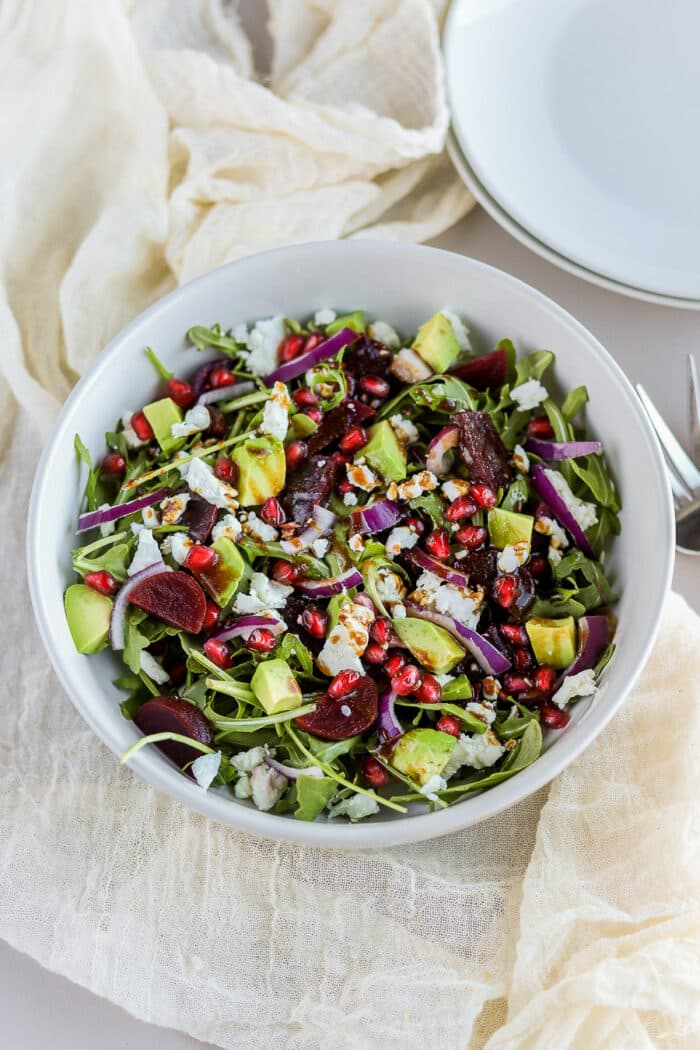 Arugula Goat Cheese Beet Salad with Balsamic Dressing bits and bites