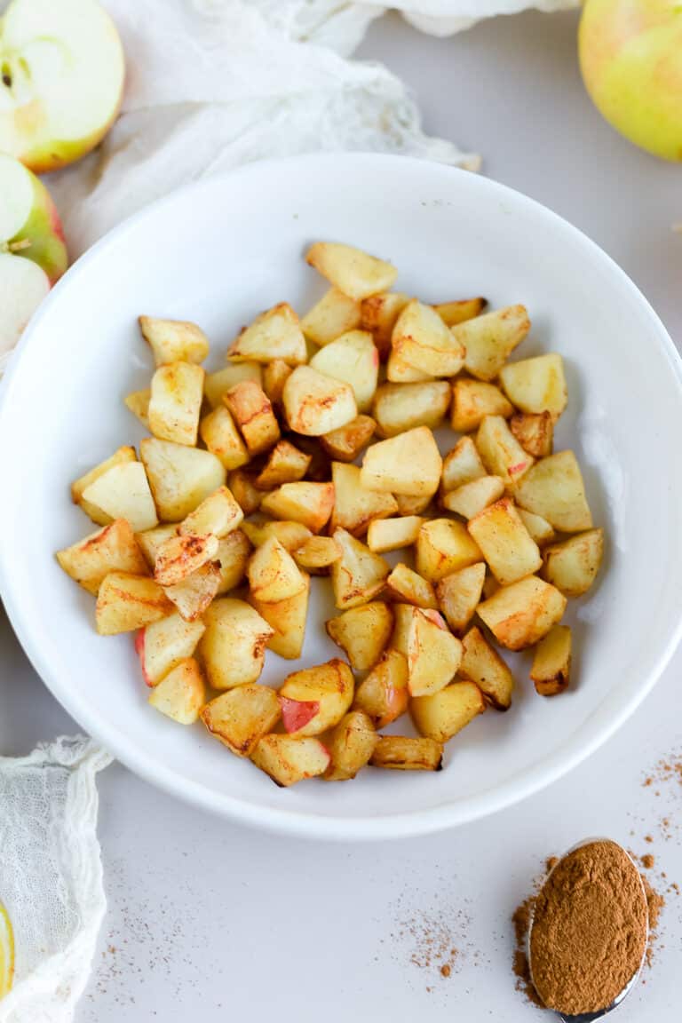 Air fryer apples are going to be your new favorite way to eat apples all fall and winter long! It is such an easy recipe and you get perfectly cooked and incredibly addicting apples every time.