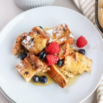 This Brioche French Toast Casserole is so simple and so delicious! I love French toast casserole on Christmas morning, and it'll soon be your family favorite, too.