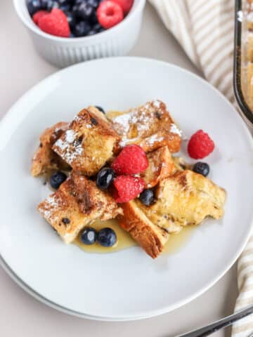 This Brioche French Toast Casserole is so simple and so delicious! I love French toast casserole on Christmas morning, and it'll soon be your family favorite, too.