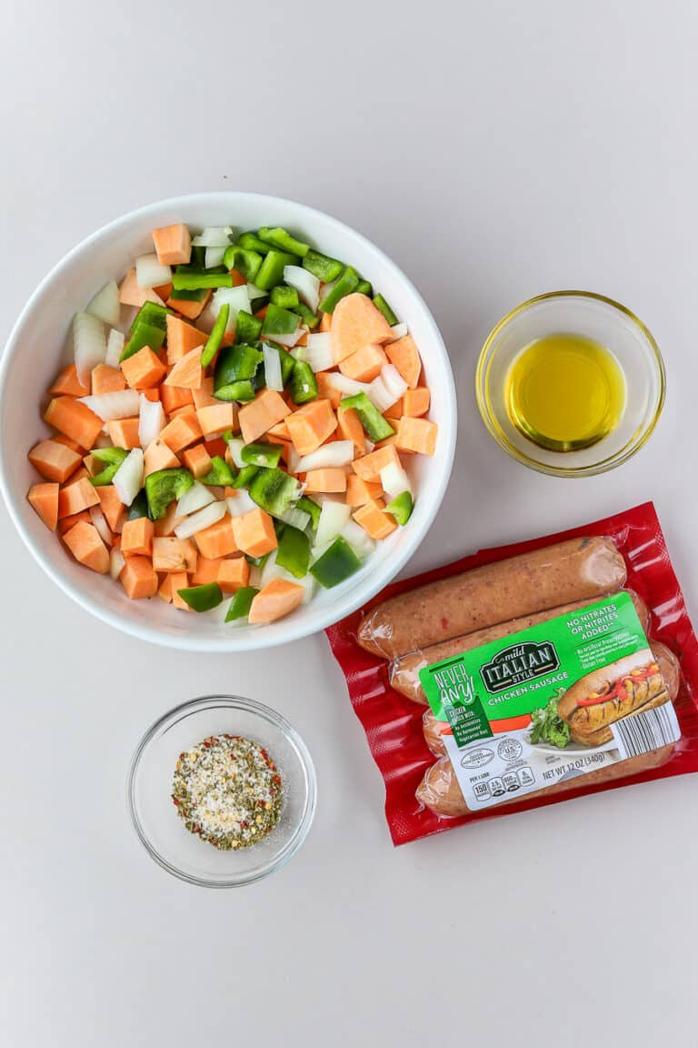 Air Fryer Chicken Sausage and Veggies bits and bites