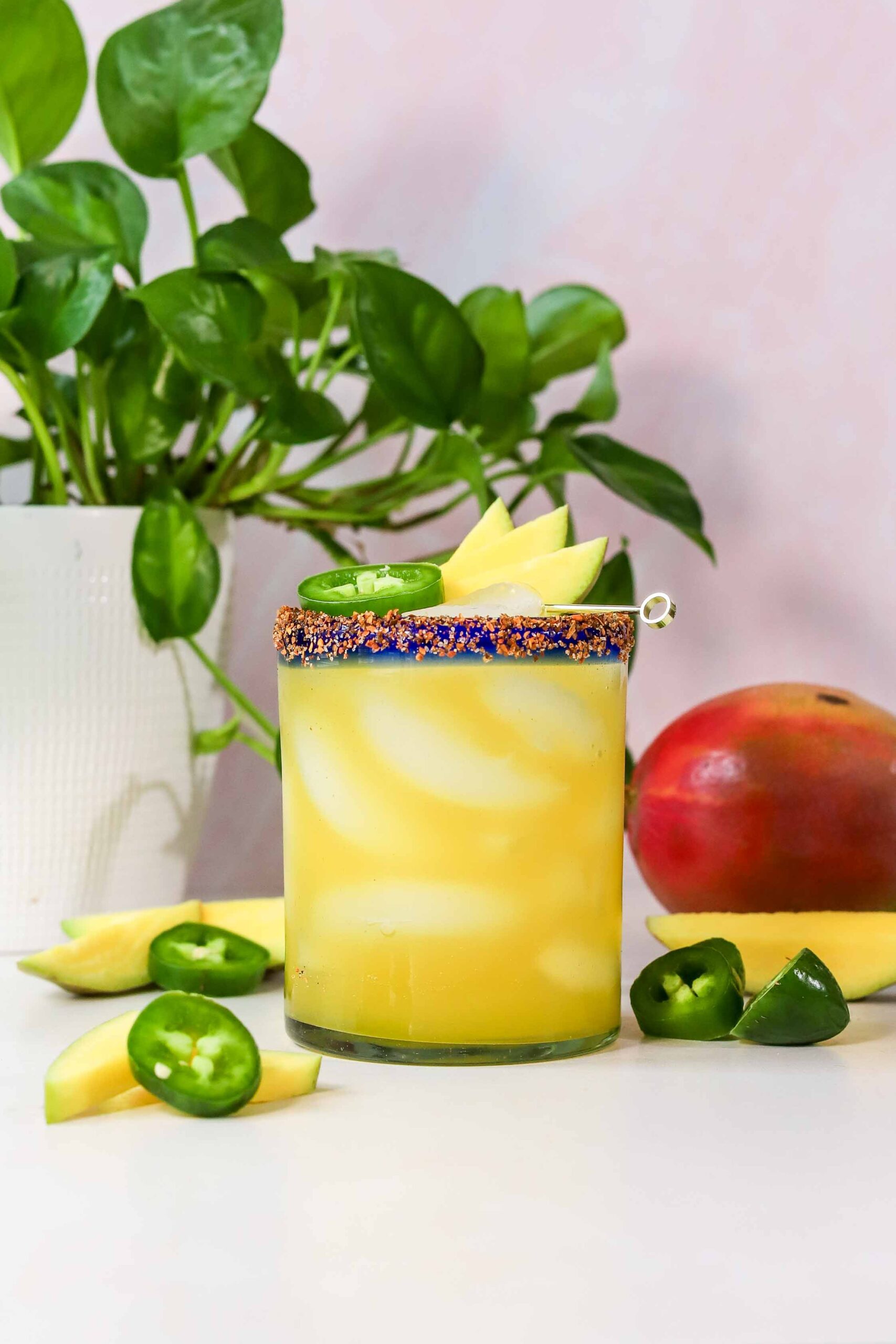 spicy mango margarita with a tajin rim
