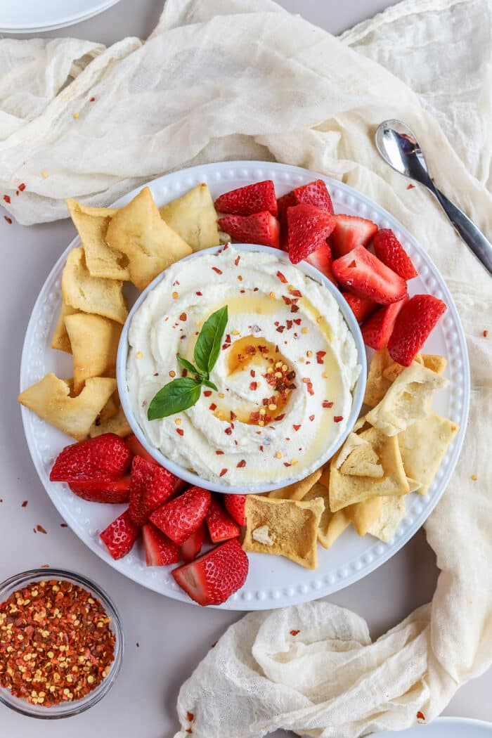 You will love this easy whipped ricotta dip with honey. It is such a delicious appetizer made with simple ingredients and comes together in no time!