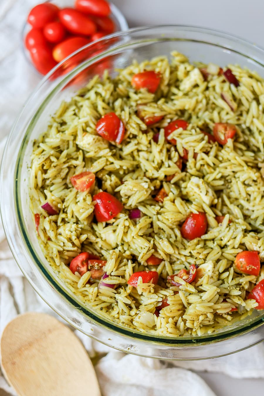 Caprese Orzo Pesto Salad bits and bites