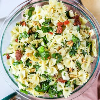 I love this sun dried tomato pasta salad recipe with fresh mozzarella.