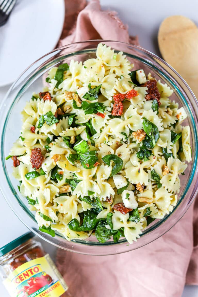 I love this sun dried tomato pasta salad recipe with fresh mozzarella.