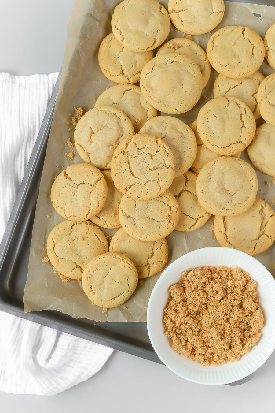 brown butter sugar cookies on a baking sheet.
