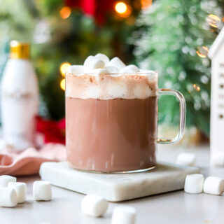 hot chocolate with RumChata topped with mini marshmallows.